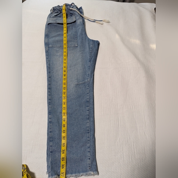 FREE PEOPLE Jeans Womens Small S Wide-Leg Crop Flap Pockets Raw-Hem Paperbag. - Picture 6 of 11